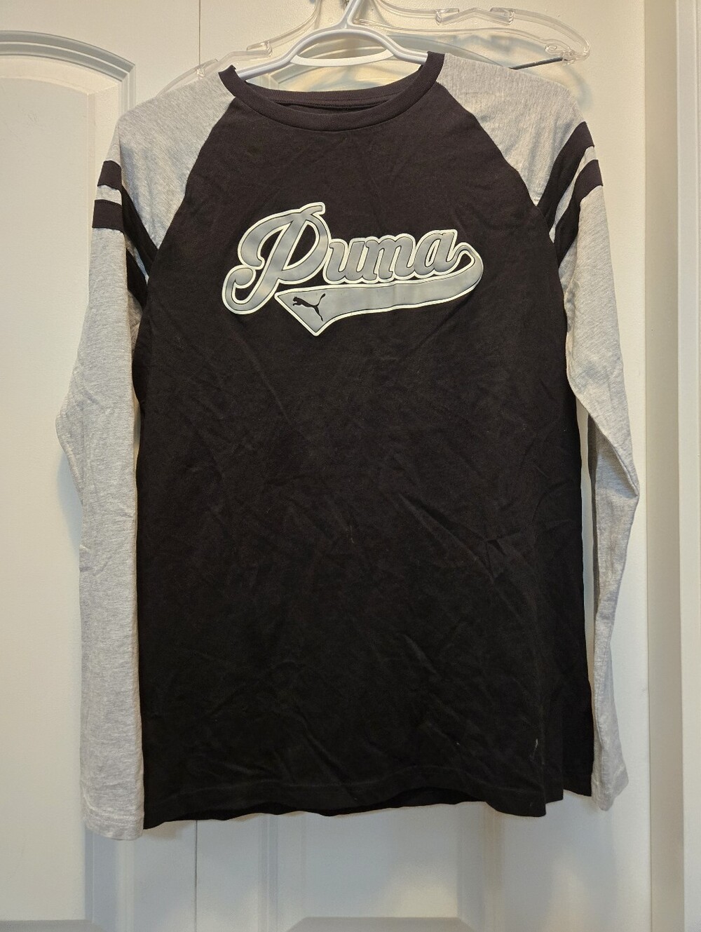 Puma Black and Light Gray Long-Sleeve Raglan Tee